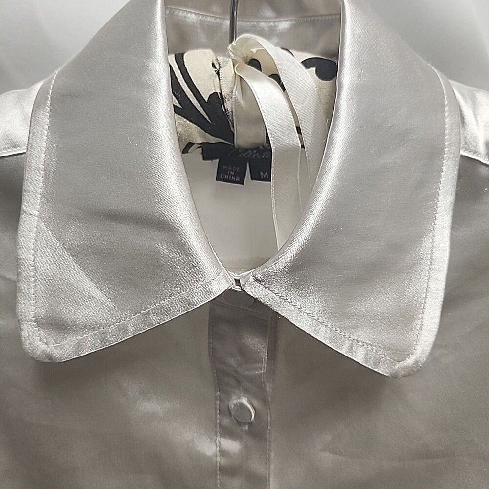Y2K Xoxo Collection Satin Button Up Women Blouse Short Balloon Sleeve Sz M - Picture 3 of 11